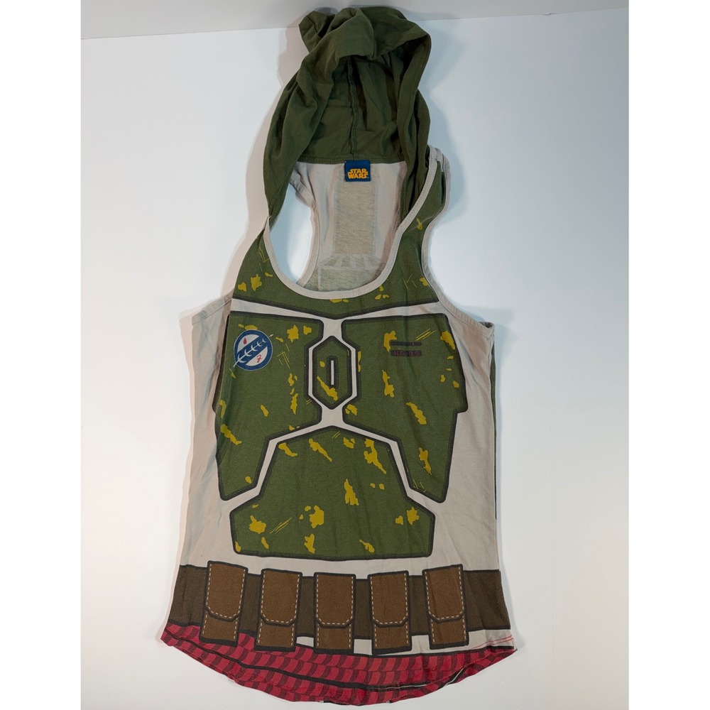 Star Wars Boba Fett Hooded Tank Top Mandalorian Armor Costume Green Gray Small